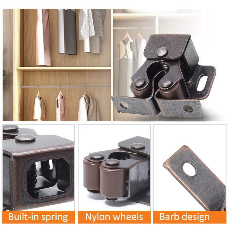 Luomorgo 10 Pack Double Roller Catch Cabinet Latches with Spear Strike for Cupboard Closet Door, Antique Bronze - Image 5